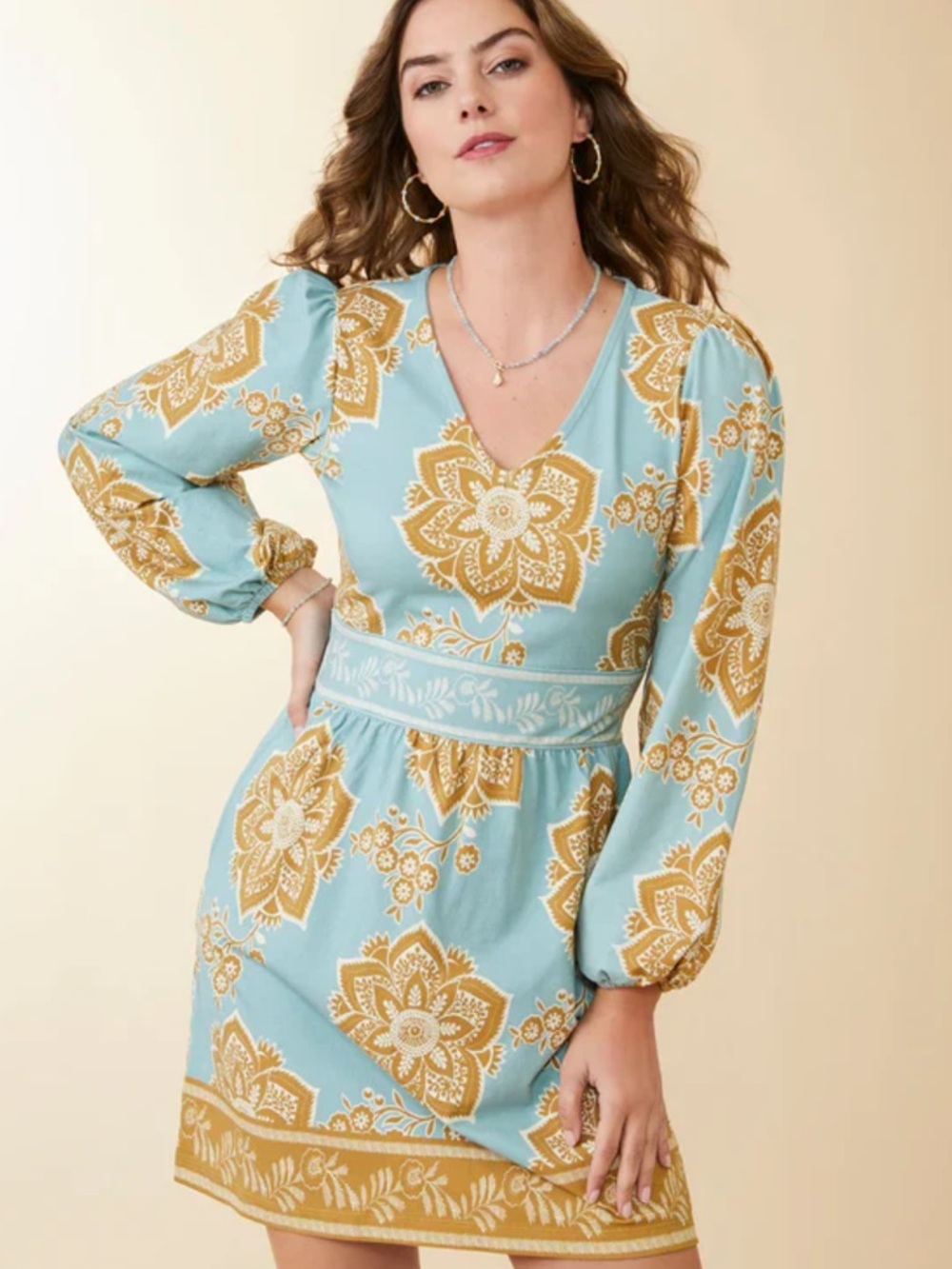 Spartina 449 Diane jersey dress in calm‎ waters medallion print